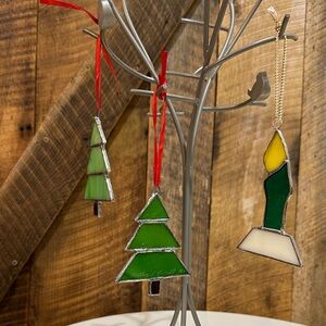 Handmade Vintage ‘99 Stained glass Christmas ornaments set of 3